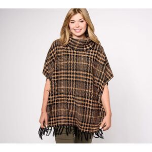 Denim & Co. Women's Top Sweater Sz XS Plaid Jacquard Cowl Neck Black A624151